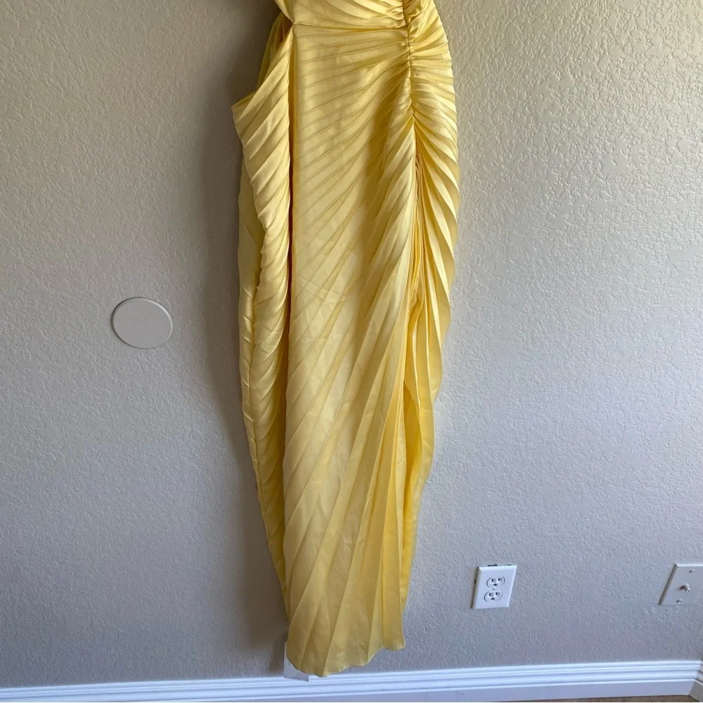 Abercrombie & Fitch Giselle Pleated One Shoulder Cutout Maxi Dress Yellow Petite